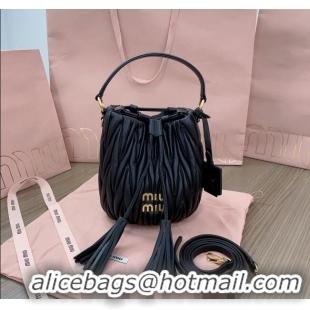 Super Quality Miu Miu Matelassé nappa leather bucket bag 5BE085 Black 2024