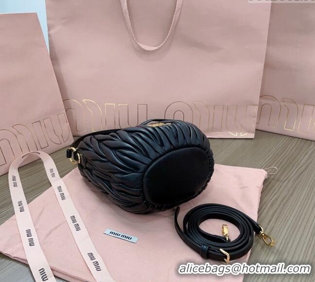 Super Quality Miu Miu Matelassé nappa leather bucket bag 5BE085 Black 2024