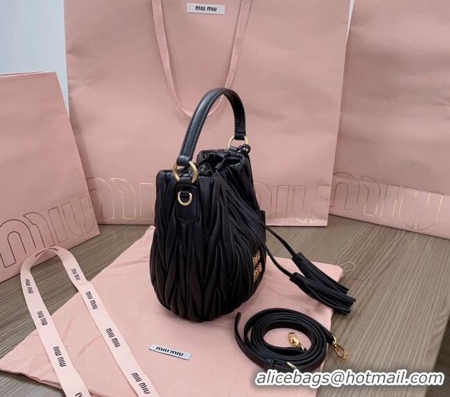 Super Quality Miu Miu Matelassé nappa leather bucket bag 5BE085 Black 2024