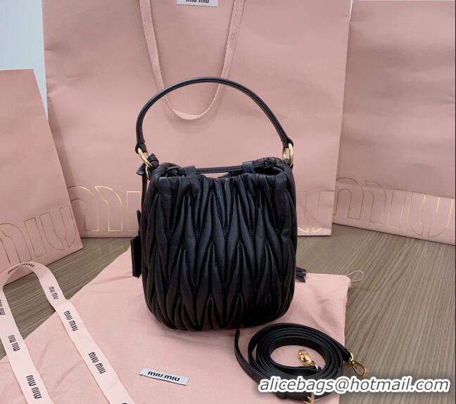 Super Quality Miu Miu Matelassé nappa leather bucket bag 5BE085 Black 2024