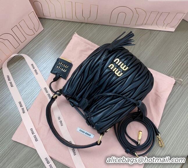 Super Quality Miu Miu Matelassé nappa leather bucket bag 5BE085 Black 2024