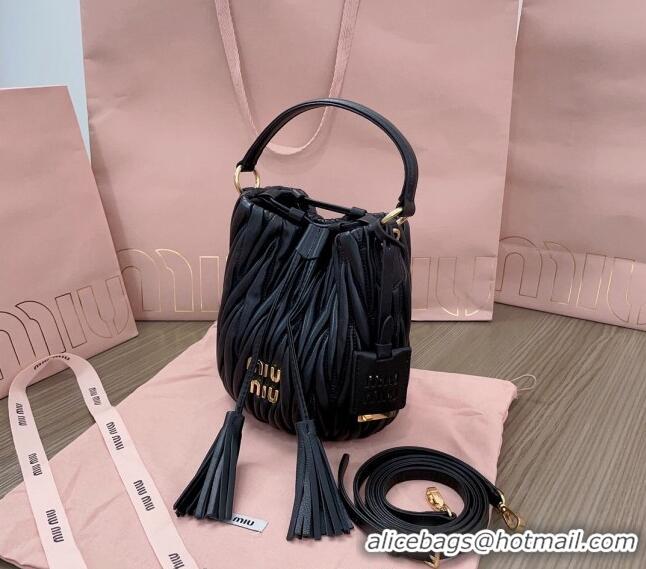 Super Quality Miu Miu Matelassé nappa leather bucket bag 5BE085 Black 2024