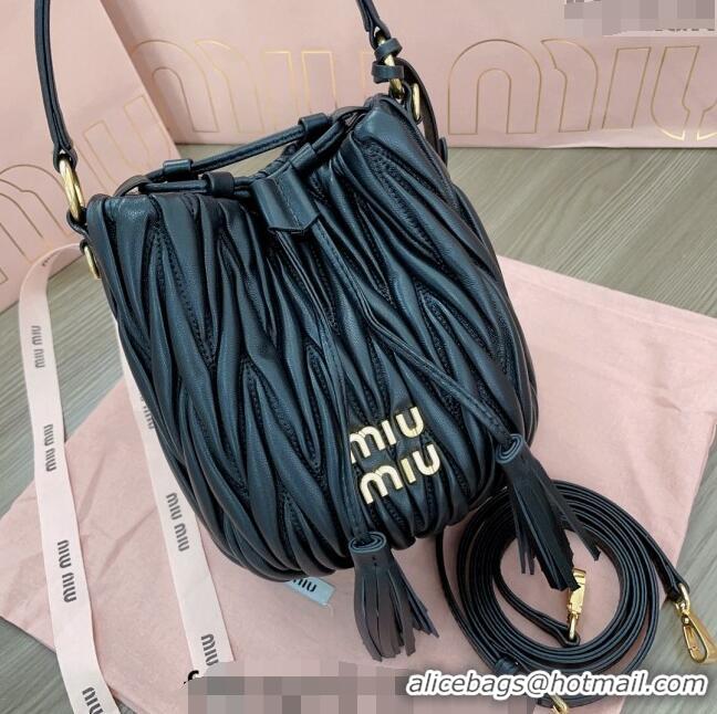 Super Quality Miu Miu Matelassé nappa leather bucket bag 5BE085 Black 2024