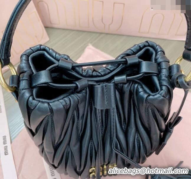 Super Quality Miu Miu Matelassé nappa leather bucket bag 5BE085 Black 2024