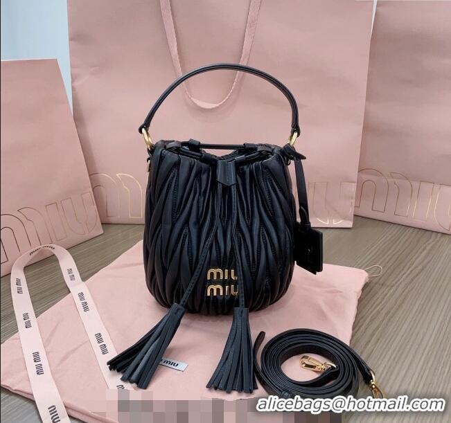 Super Quality Miu Miu Matelassé nappa leather bucket bag 5BE085 Black 2024