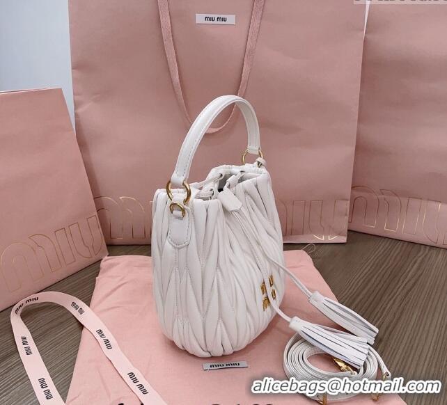 Top Grade Miu Miu Matelassé nappa leather bucket bag 5BE085 White 2024