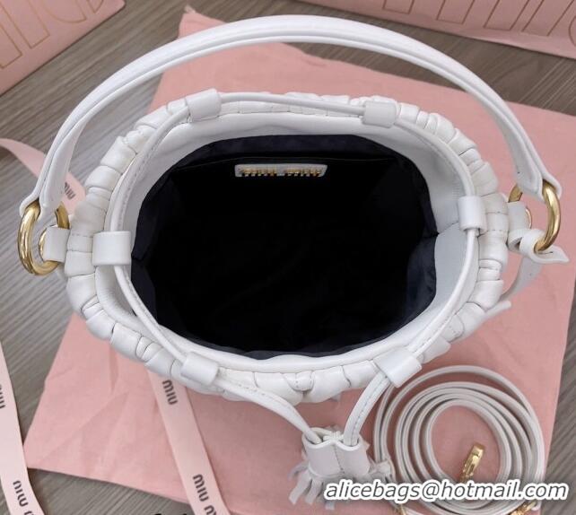 Top Grade Miu Miu Matelassé nappa leather bucket bag 5BE085 White 2024