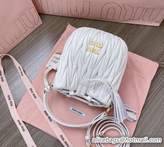 Top Grade Miu Miu Matelassé nappa leather bucket bag 5BE085 White 2024