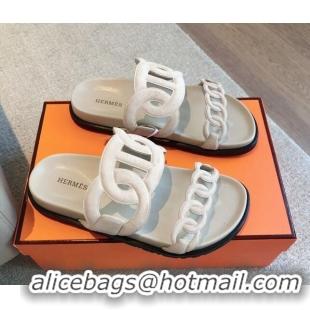 Best Grade Hermes Extra Chain Flat Slide Sandals in Suede Pale Grey 815027