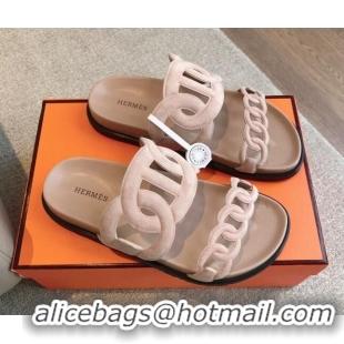 Best Price Hermes Extra Chain Flat Slide Sandals in Suede Pale Pink 815030