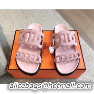 Top Design Hermes Extra Chain Flat Slide Sandals in Suede Pink Upper 815035