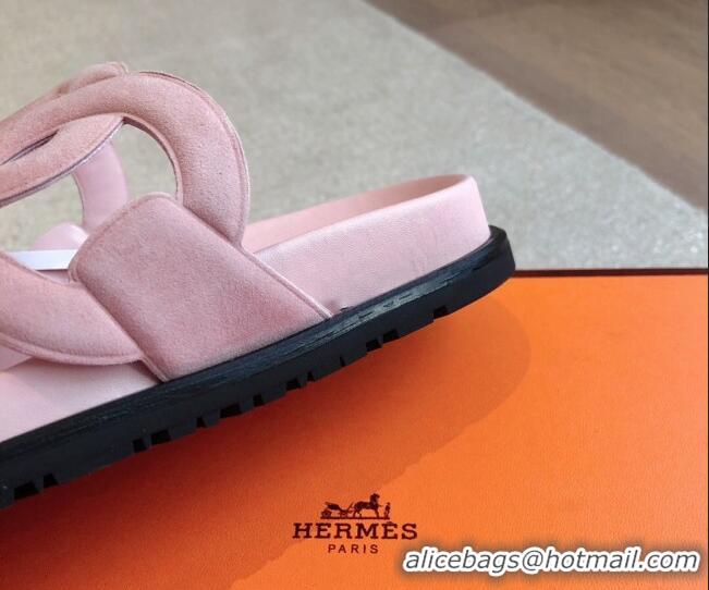 Top Design Hermes Extra Chain Flat Slide Sandals in Suede Pink Upper 815035