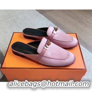 Top Grade Hermes Oz Flat Mules in Satin Pink 815042