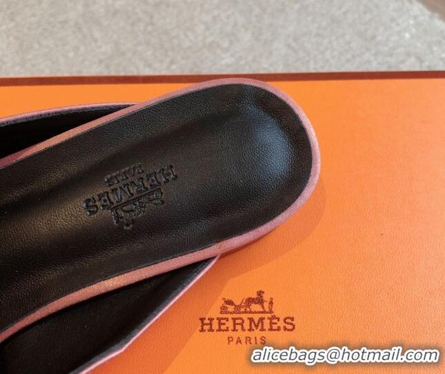 Top Grade Hermes Oz Flat Mules in Satin Pink 815042