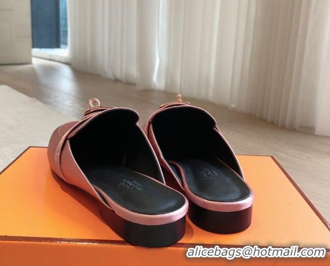 Top Grade Hermes Oz Flat Mules in Satin Pink 815042