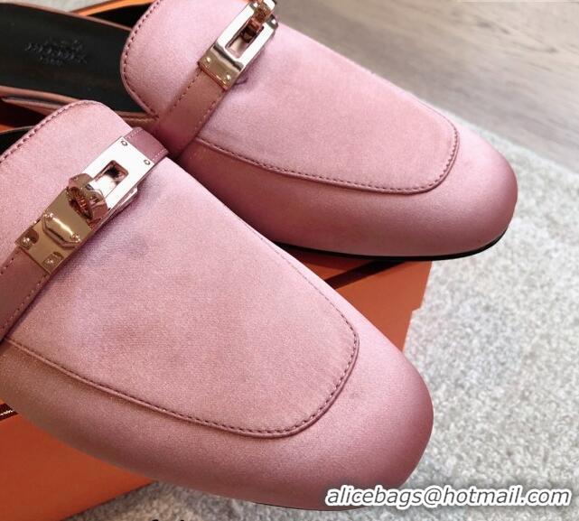 Top Grade Hermes Oz Flat Mules in Satin Pink 815042