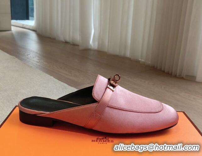 Top Grade Hermes Oz Flat Mules in Satin Pink 815042