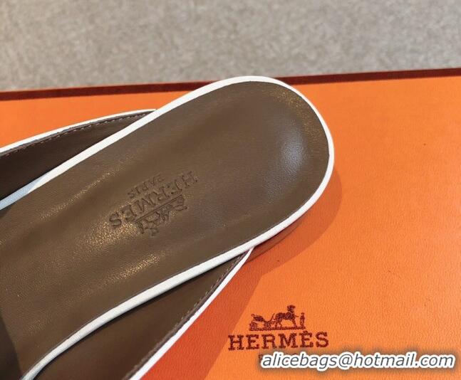 Unique Style Hermes Oz Flat Mules in Calfskin Leather White 815044