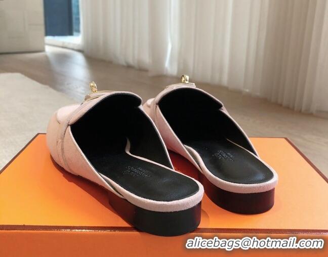 Sumptuous Hermes Oz Flat Mules in Suede Light Pink 815045