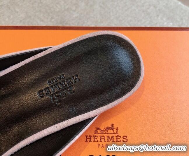 Sumptuous Hermes Oz Flat Mules in Suede Light Pink 815045