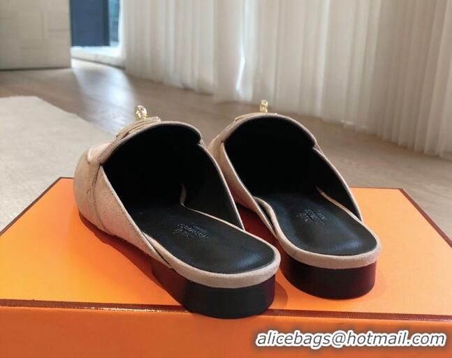 Good Looking Hermes Oz Flat Mules in Suede Grey 815046