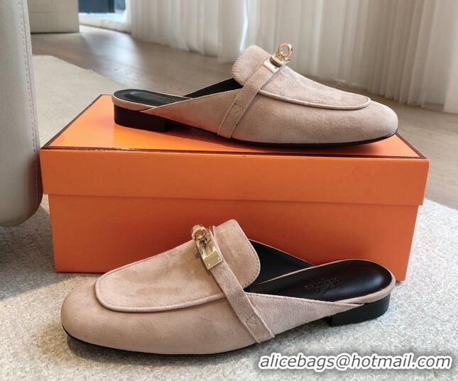 Good Looking Hermes Oz Flat Mules in Suede Grey 815046