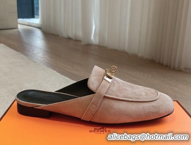 Good Looking Hermes Oz Flat Mules in Suede Grey 815046