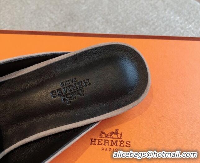 Good Looking Hermes Oz Flat Mules in Suede Grey 815046