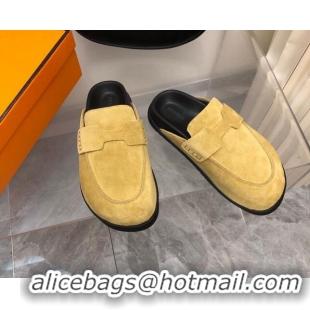 Generous Hermes Go Mules in Suede with "H" cut-out Yellow 815056