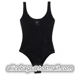 Super Quality Prada Triangle-logo Rhinestone-embellished Swimsuit PA5101 Black