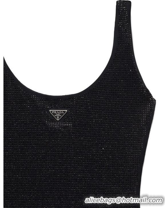 Super Quality Prada Triangle-logo Rhinestone-embellished Swimsuit PA5101 Black