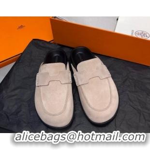 Purchase Hermes Go Mules in Suede with "H" cut-out Pale Beige 815059