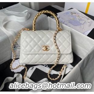 Luxurious Chanel Shiny Calfskin Small Coco Flap Bag with Metal Top Handle A92990 White 2024