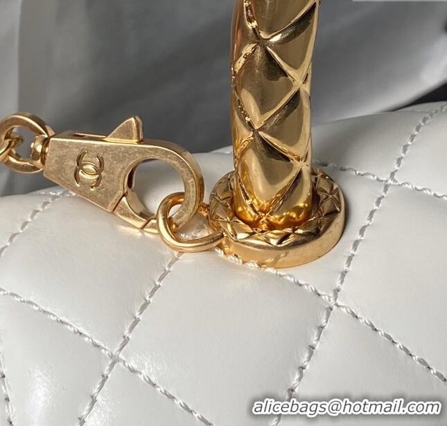 Luxurious Chanel Shiny Calfskin Small Coco Flap Bag with Metal Top Handle A92990 White 2024