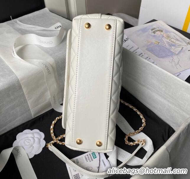 Luxurious Chanel Shiny Calfskin Small Coco Flap Bag with Metal Top Handle A92990 White 2024