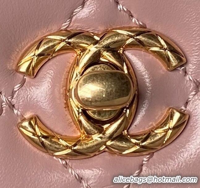 Best Price Chanel Shiny Calfskin Small Coco Flap Bag with Metal Top Handle A92990 Pink 2024