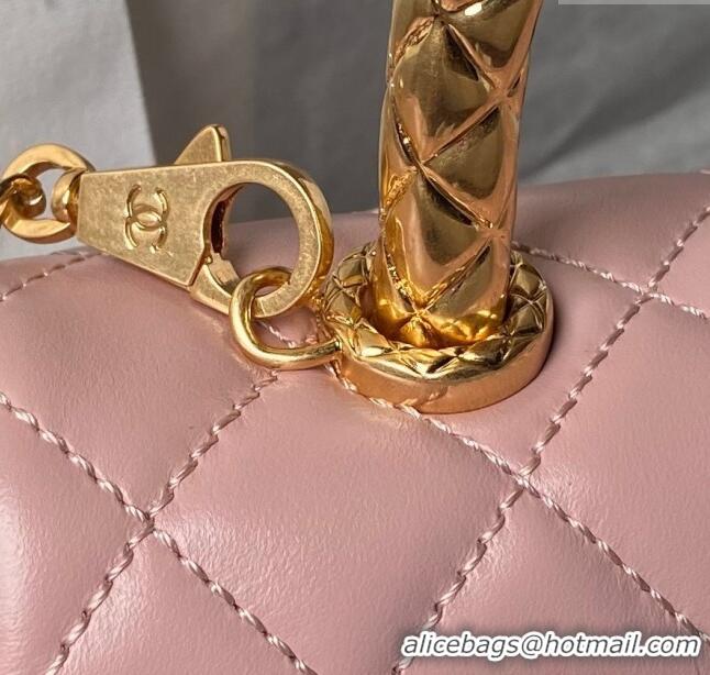 Best Price Chanel Shiny Calfskin Small Coco Flap Bag with Metal Top Handle A92990 Pink 2024