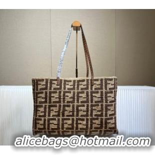 Buy Classic Fendi Large Roll Reversible shopper Tote Bag in FF Straw FE082001 2024