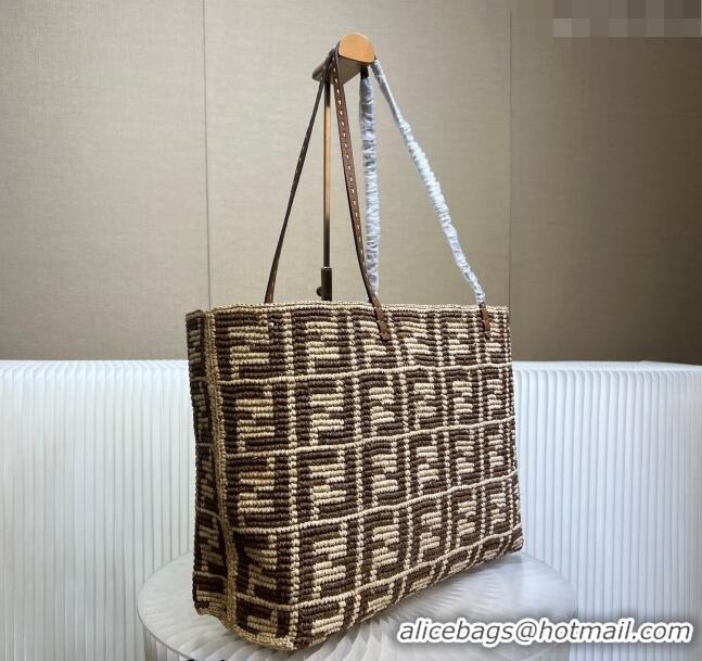 Buy Classic Fendi Large Roll Reversible shopper Tote Bag in FF Straw FE082001 2024