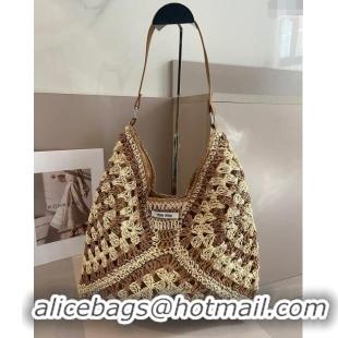 Cheap Design Miu Miu Straw Hobo Bag 0402 Beige/Brown 2024