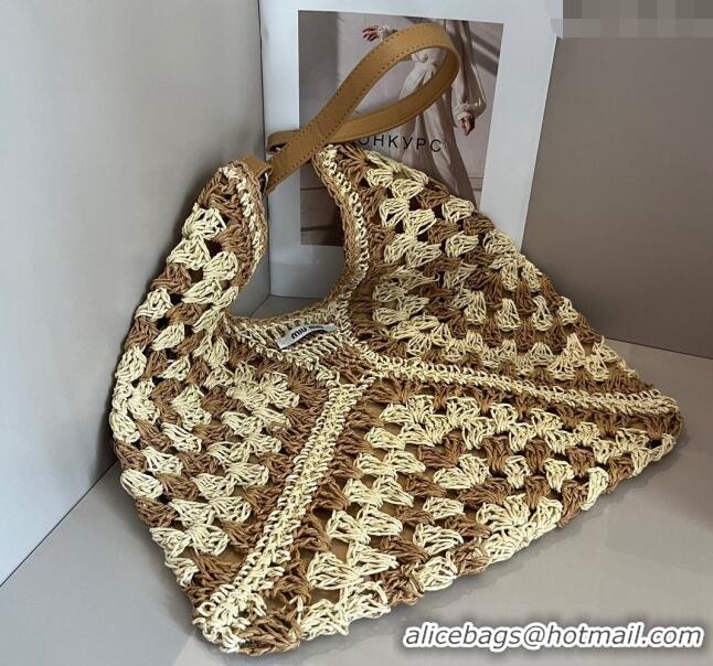 Cheap Design Miu Miu Straw Hobo Bag 0402 Beige/Brown 2024