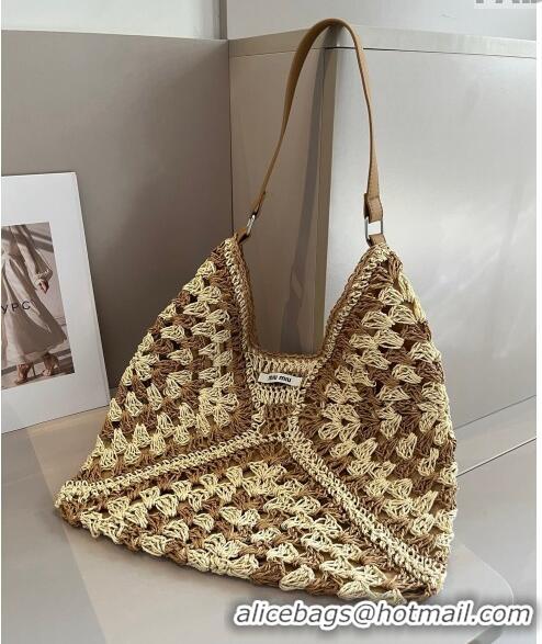 Cheap Design Miu Miu Straw Hobo Bag 0402 Beige/Brown 2024