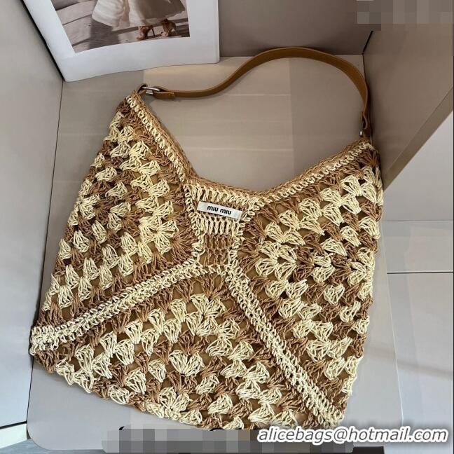 Cheap Design Miu Miu Straw Hobo Bag 0402 Beige/Brown 2024