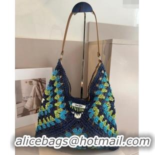 Top Grade Miu Miu Straw Hobo Bag 0402 Blue/Green 2024