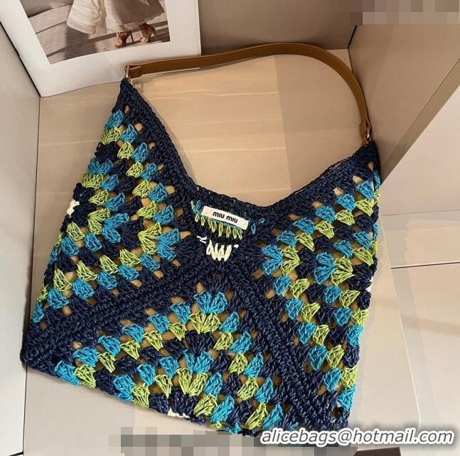 Top Grade Miu Miu Straw Hobo Bag 0402 Blue/Green 2024