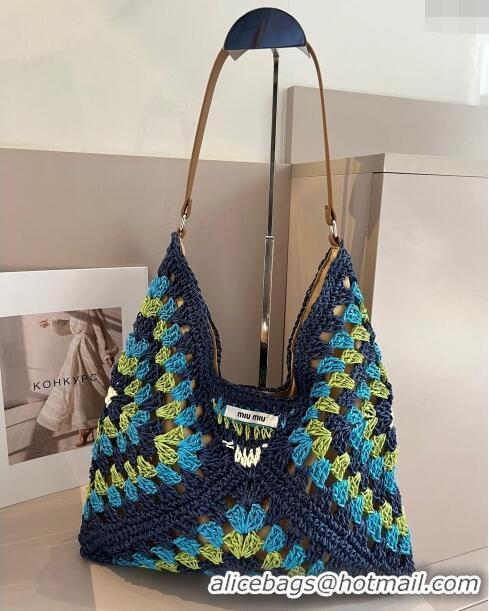 Top Grade Miu Miu Straw Hobo Bag 0402 Blue/Green 2024