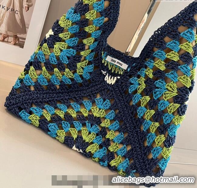 Top Grade Miu Miu Straw Hobo Bag 0402 Blue/Green 2024