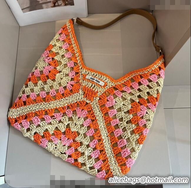 Buy Promotional Miu Miu Straw Hobo Bag 0402 Orange/Pink 2024