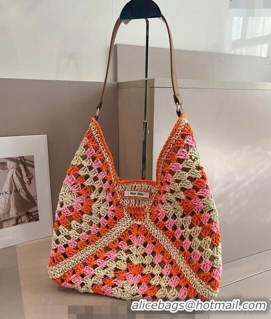 Buy Promotional Miu Miu Straw Hobo Bag 0402 Orange/Pink 2024