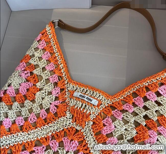 Buy Promotional Miu Miu Straw Hobo Bag 0402 Orange/Pink 2024